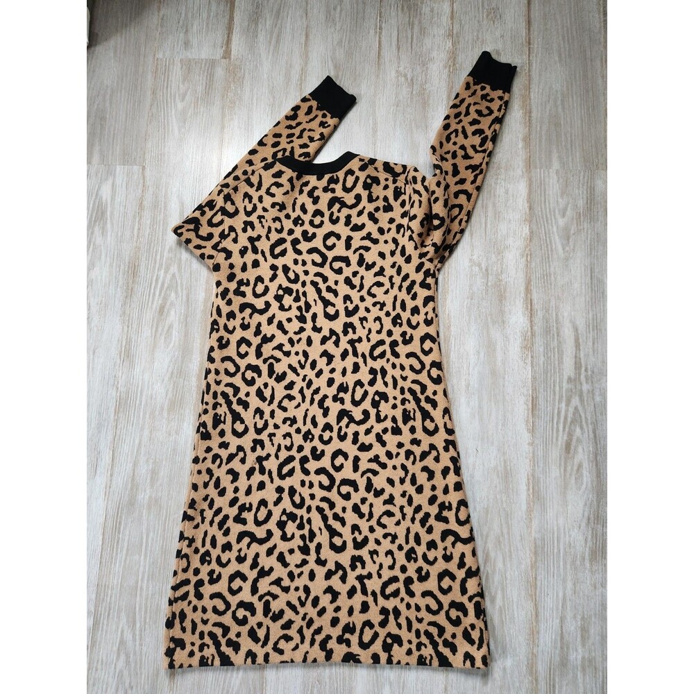 J.Crew Wool Blend Leopard Print Sweater Dress Womens S Long Sleeve Tan Black EUC - Picture 9 of 9